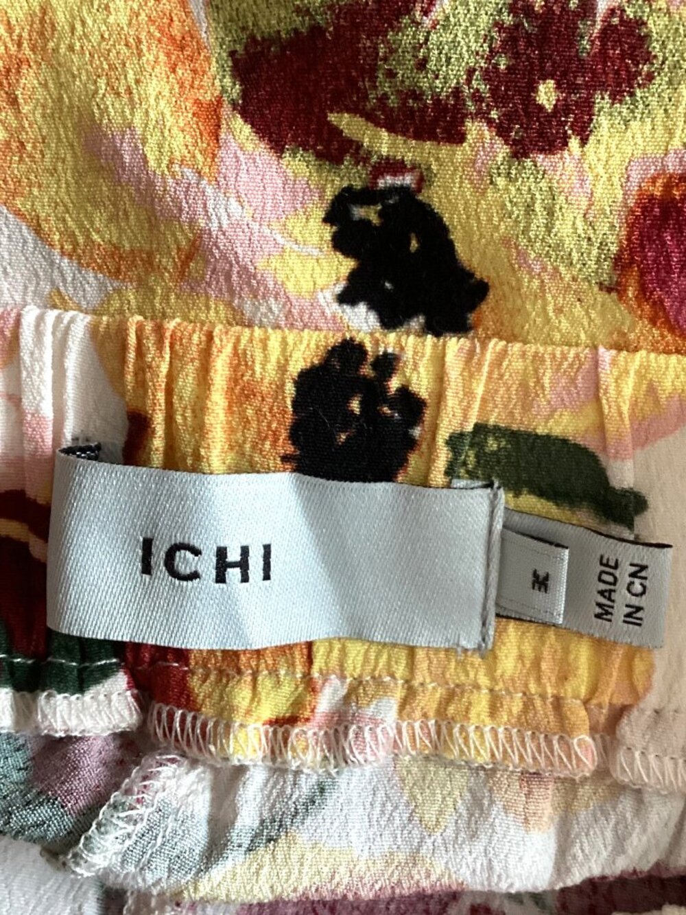 ICHI Floral Wide Leg Palazzo Pants Cream Yellow Orange Red Linen Blend Pockets - Picture 7 of 8